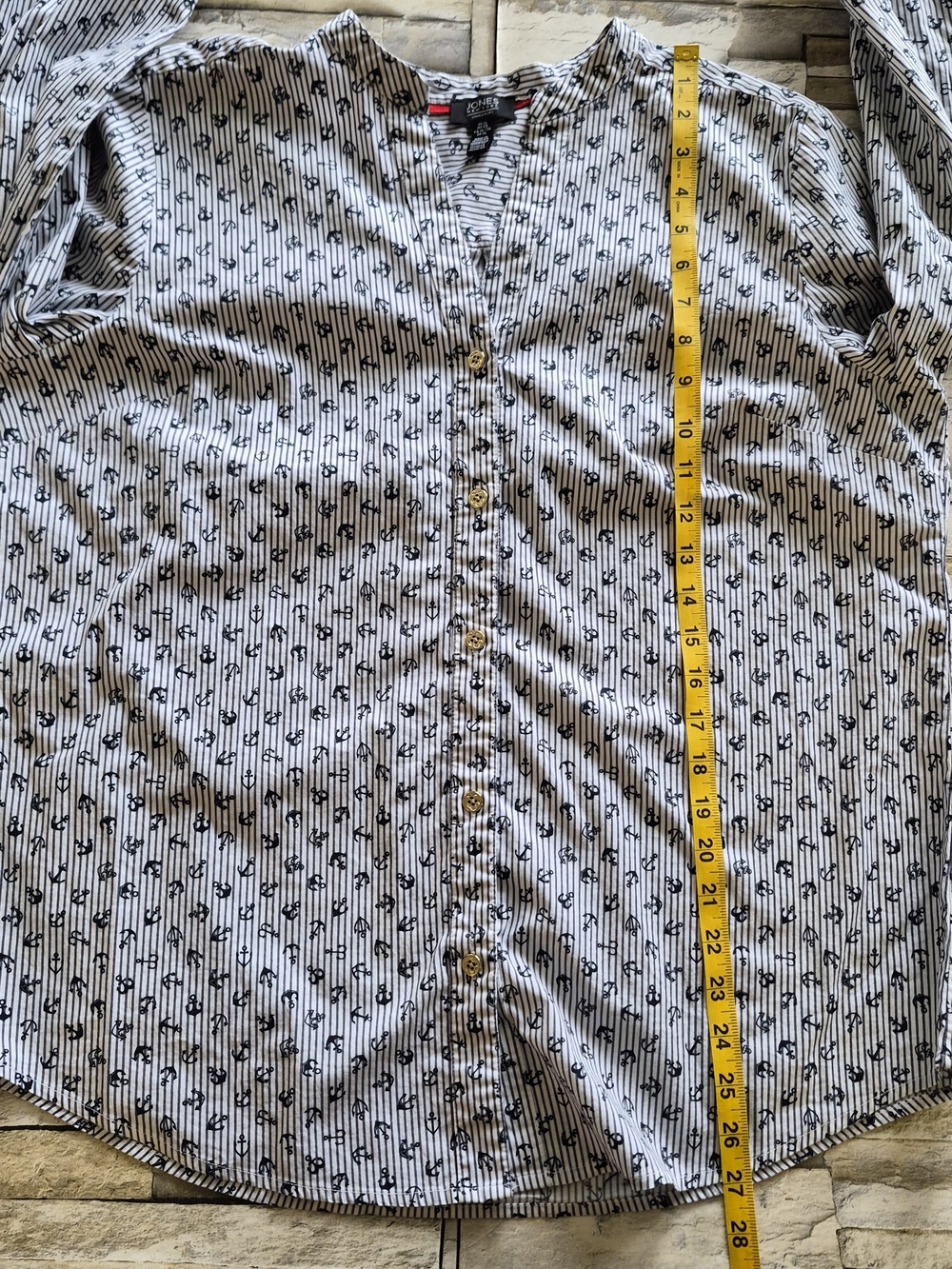 Jones New York Signature Blouse Women's XL Blue White Nautic Anchor Print Henle - Picture 6 of 12